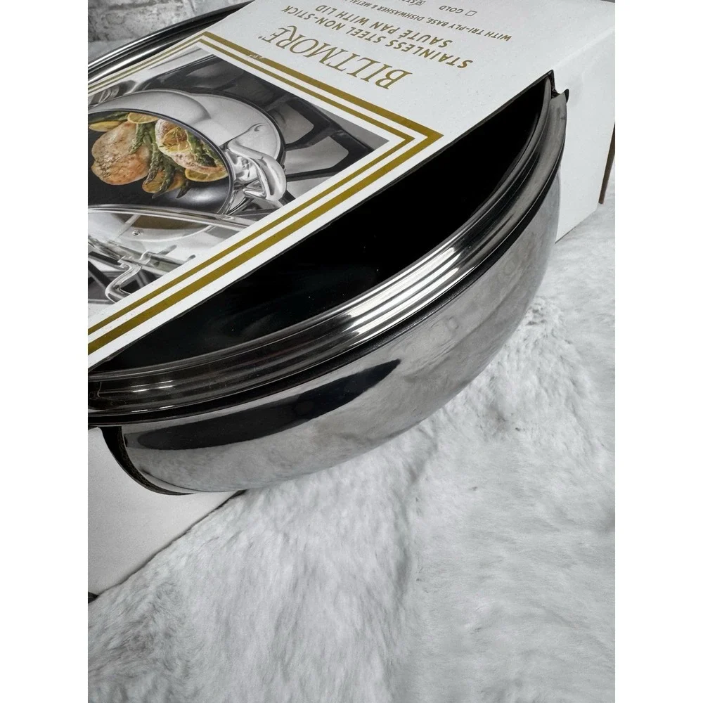 New Biltmore Stainless‎ Steel Non-Stick Saute Pan With Lid 5 Qt Tri-Ply Base